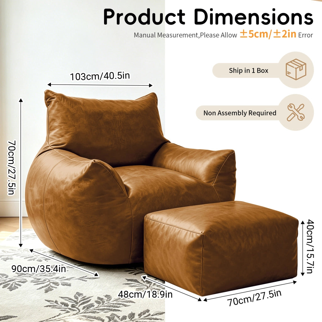 Fauteuil pouf ergonomico in tessuto tecnico con imbottitura in memory foam e base antiscivolo per relax marrone