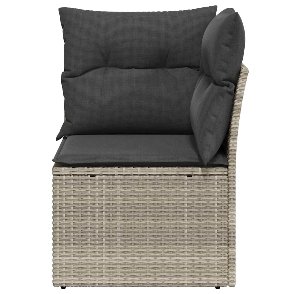 Divano Angolare Giardino con Cuscini Grigio Chiaro Polyrattan 366175