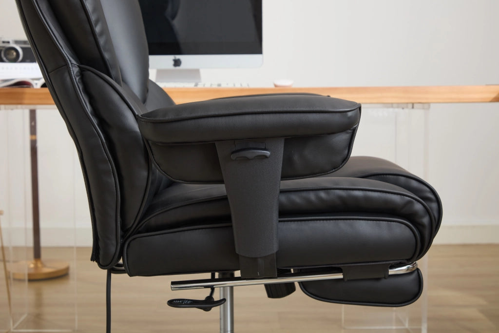 Sedia da ufficio ergonomica con supporto lombare regolabile e schienale reclinabile in pelle PU nera