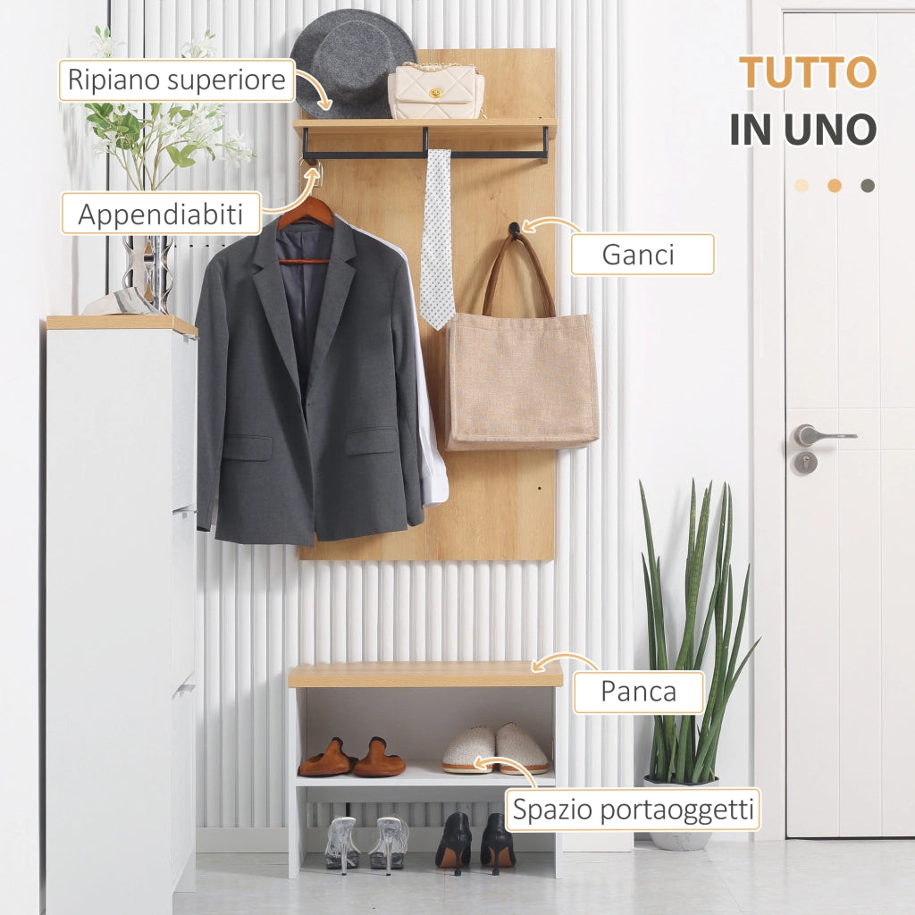 Scarpiera con Panca e Appendiabiti ¨C Zephmum ¨C Bianco e Naturale 80x35x90