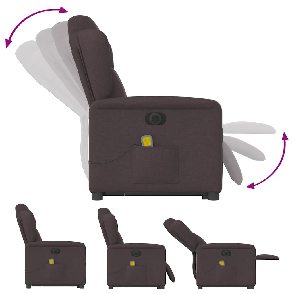 vidaXL Poltrona Alzapersona Massaggio Elettrica Marrone Scuro Tessuto