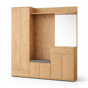 Mobile Ingresso Completo 180 cm Set Entrata con Panca Portascarpe, Appendiabiti Specchio e Armadio Guardaroba Design Moderno Salvaspazio per Corridoio Rovere 180x32x203 cm
