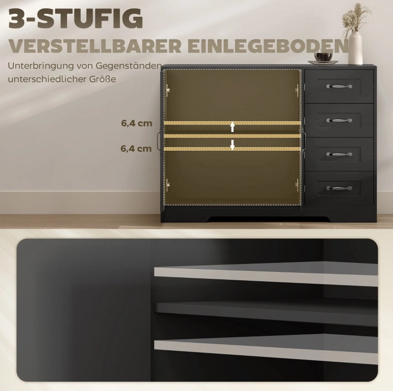 Mobile con 4 cassetti e 1 anta, stile moderno, 105x40x76 cm, colore nero