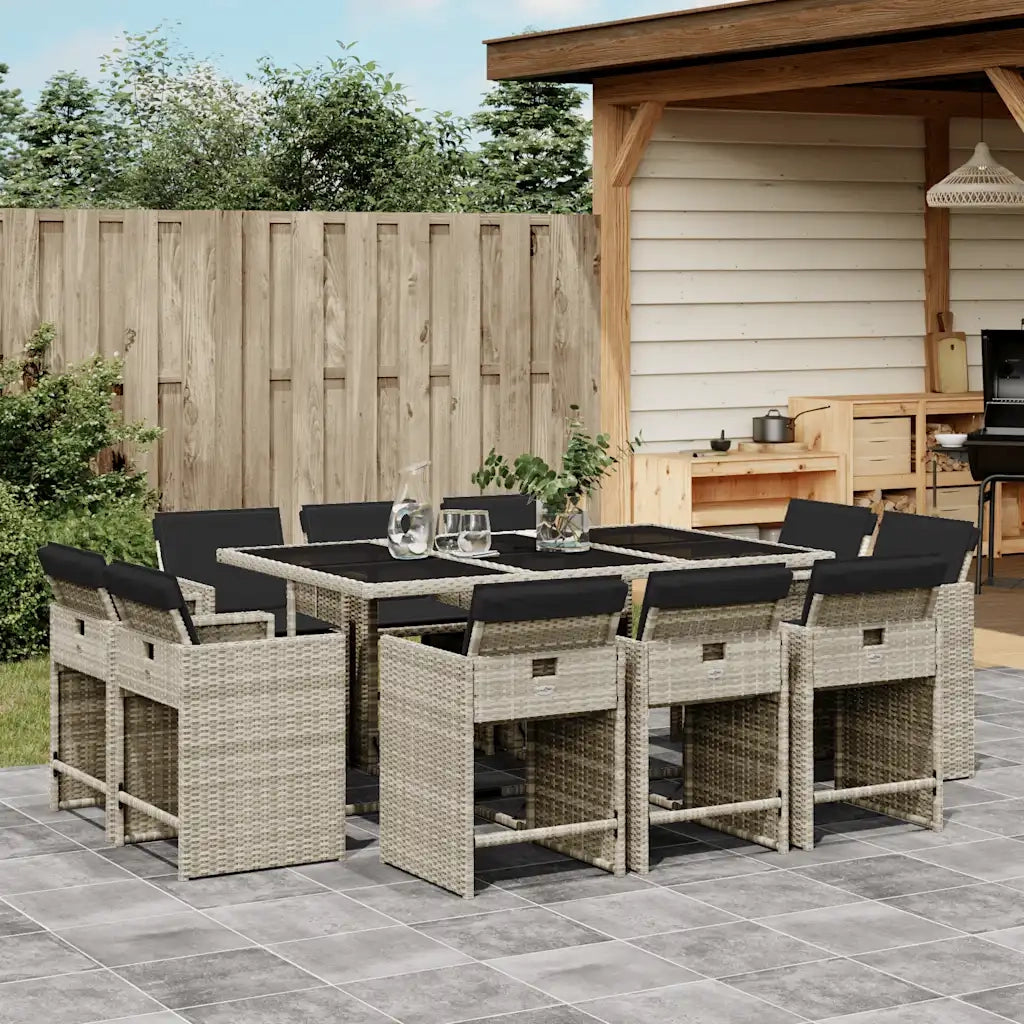 Set Pranzo Giardino 11pz con Cuscini Grigio Chiaro Polyrattan