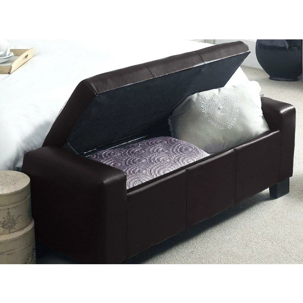 Cassapanca Pouf Contenitore Panca Fondoletto 110x40x40 cm in Legno e Eco Pelle Marrone