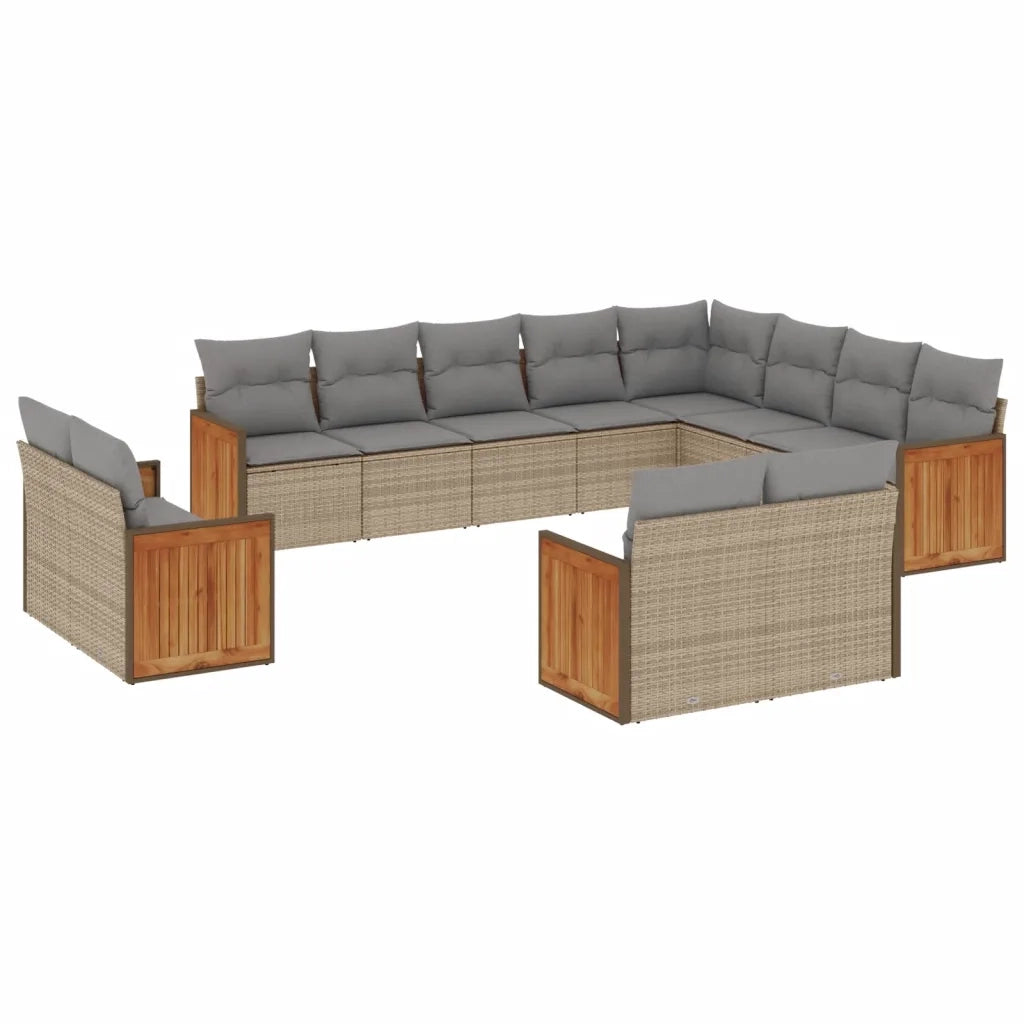 Set Divani da Giardino 12 pz con Cuscini Beige in Polyrattan 3228194