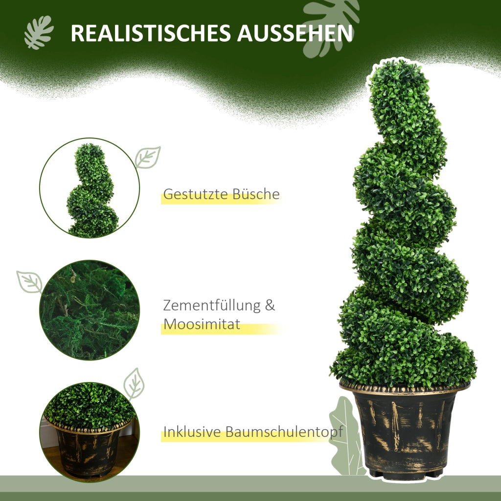 Set di 2 piante artificiali di bosso resistenti ai raggi UV, alte 90 cm, in vaso, per interni ed esterni.