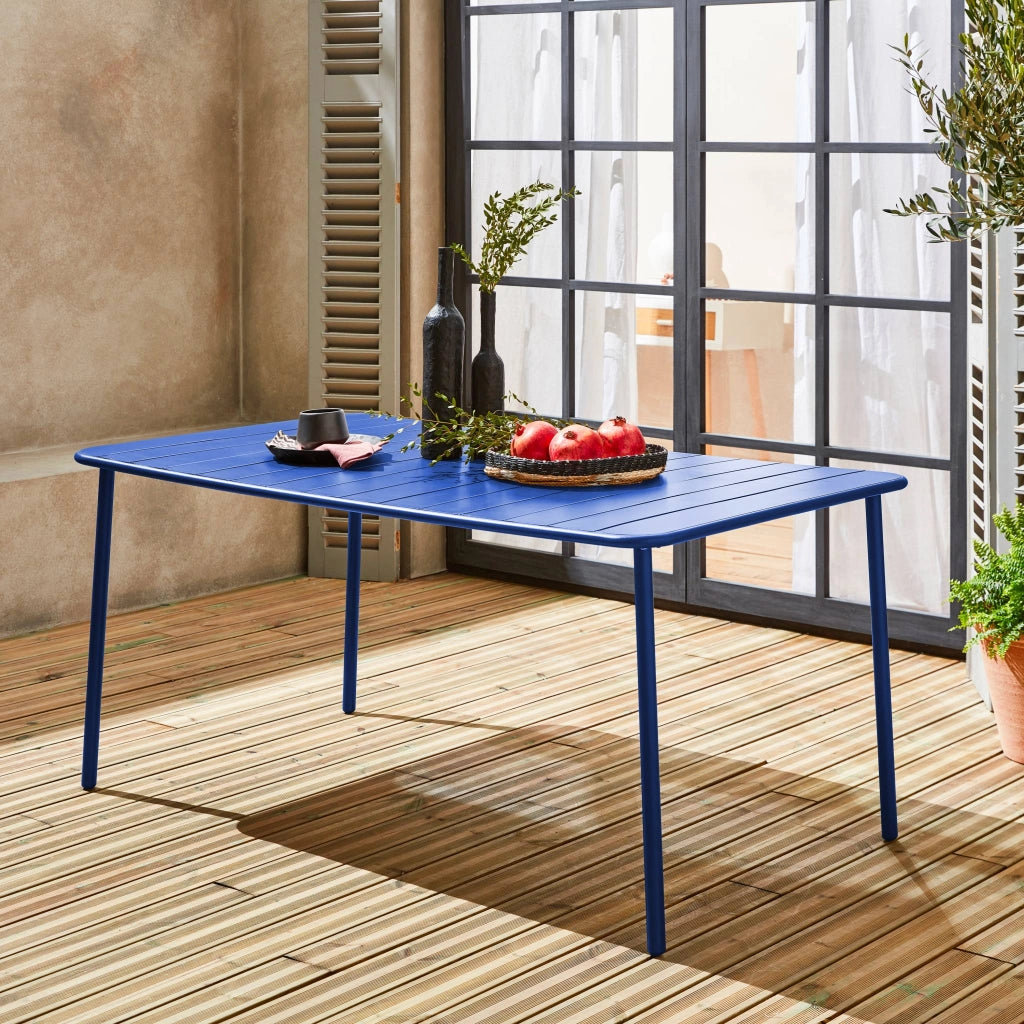 Tavolo da giardino in metallo 6-8 posti, 160cm, blu elettrico