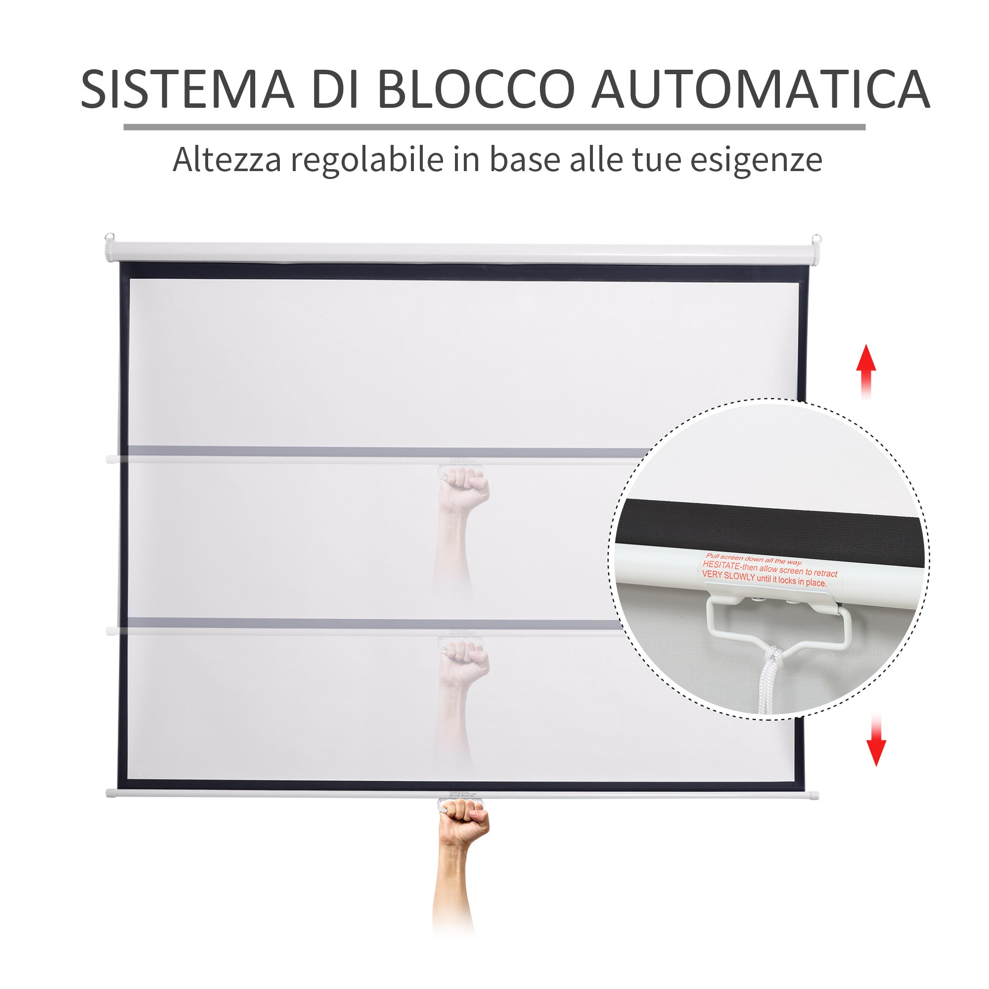 Easycomfort Telo per Proiettore da 100" Formato 16:9/4:3 ad Altezza Regolabile, 210x8.6x7 cm, Bianco e Nero