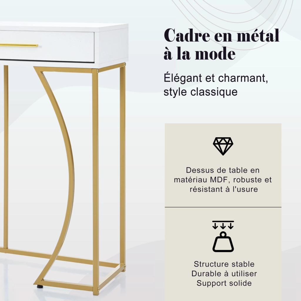 OKWISH Consolle da Ingresso con 1 Cassetto e Piedini Regolabili, Piano in MDF e Struttura in Metallo, Bianca