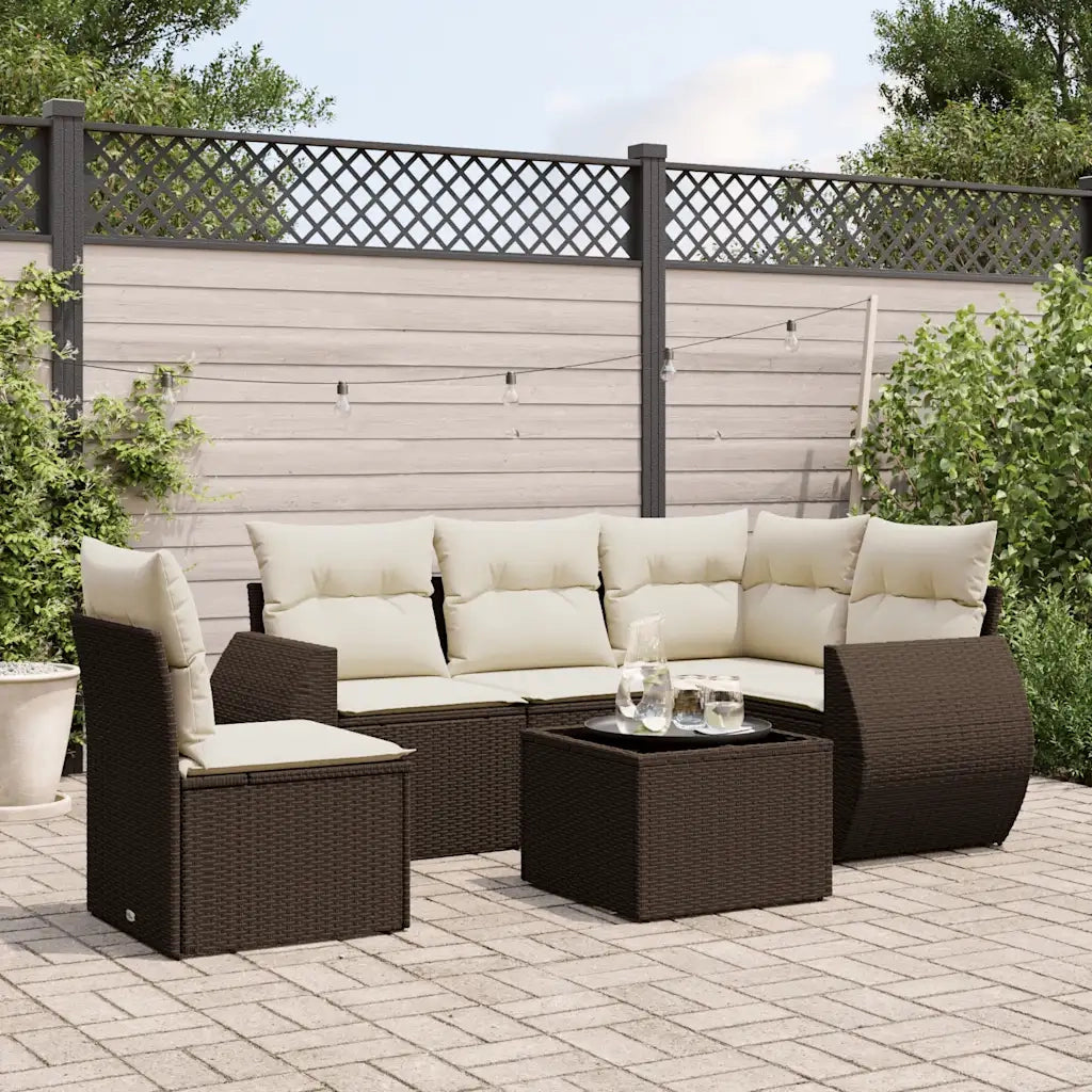 Set Divano da Giardino 6 pz con Cuscini Marrone in Polyrattan 3221382