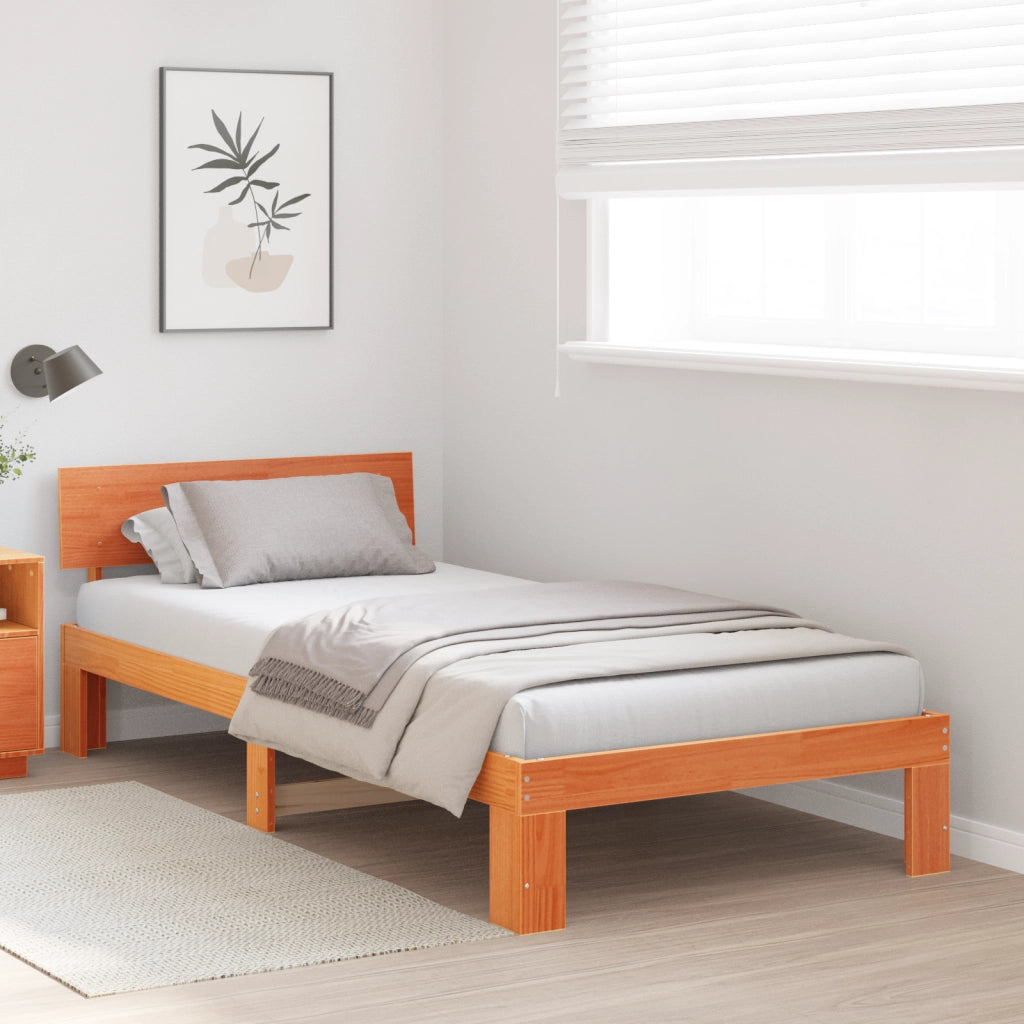 Struttura Letto con Testiera Marrone Cerato 80x200 cm Legno Massello di Pino