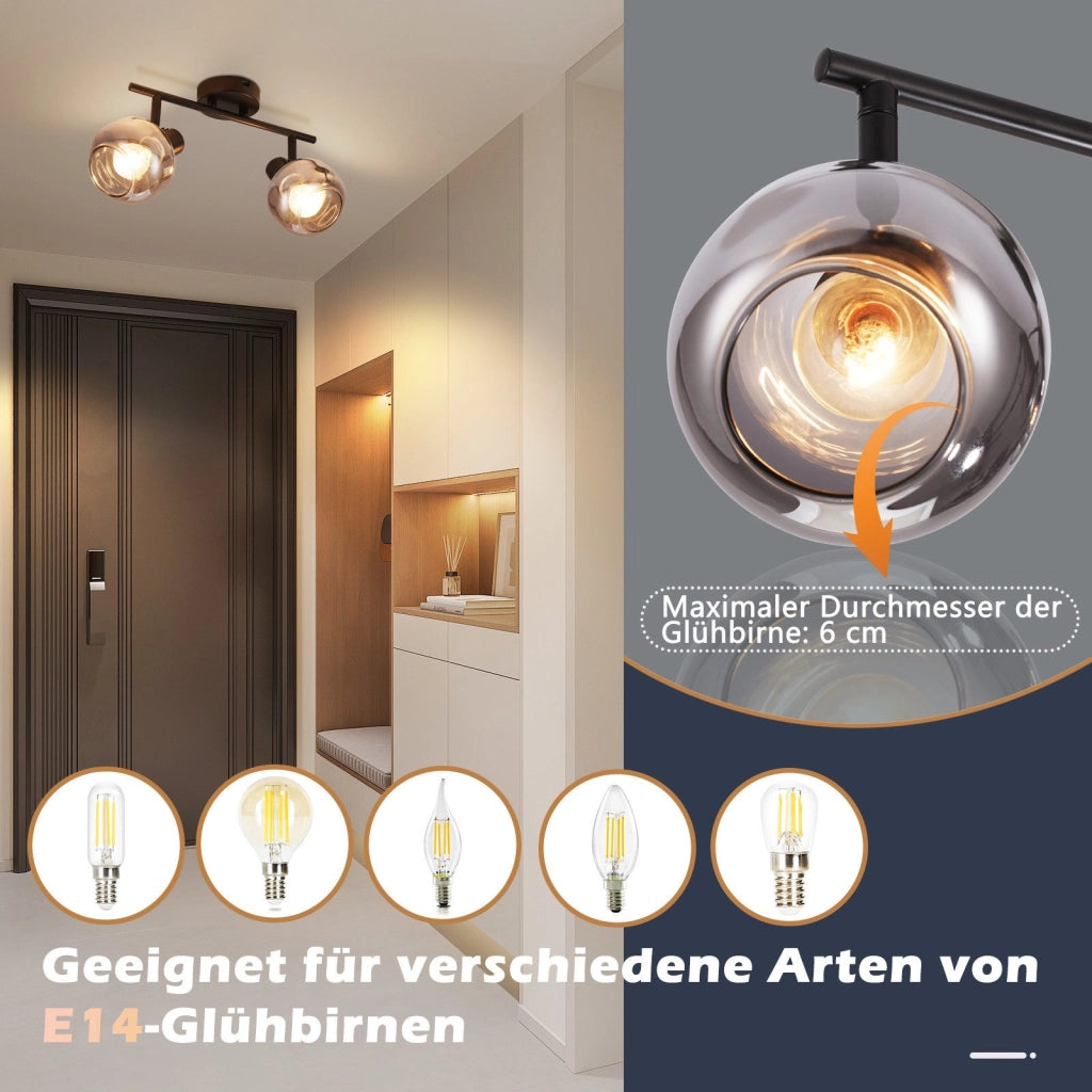ZMH Faretto da soffitto vetro grigio fumé girevoli 350° retrò per soggiorno cucina corridoio