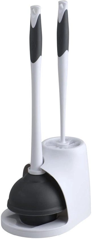 Kit di spazzole per toiletto e doccia con supporto, bianco/grigio