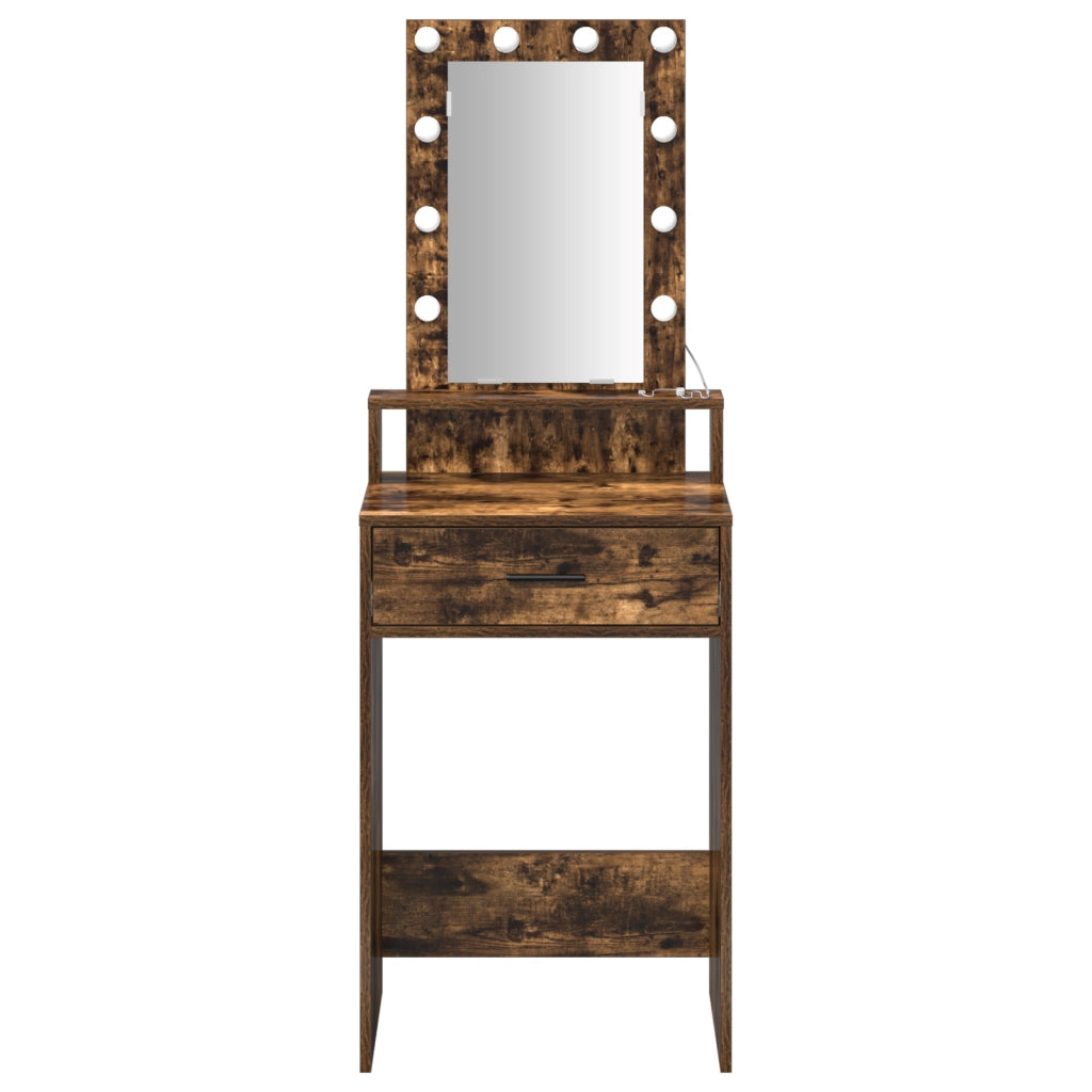 Tavolo da trucco con luci LED Rovere affumicato 50x41x140 cm