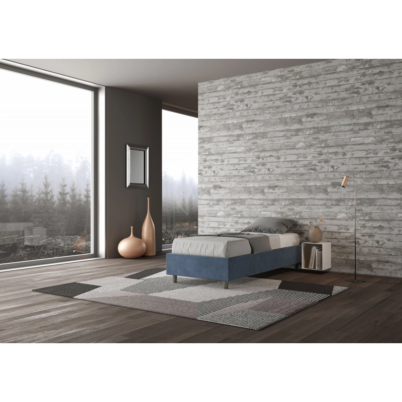 Letto Sommier imbottito Singolo 80x190 cm Azelia - Senza rete,Microfibra,Blu
