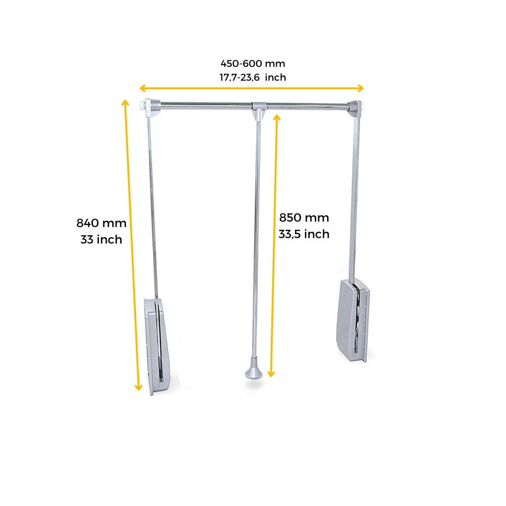 Emuca Appendiabiti per armadio Hang, 450 - 600, Cromato brillo, Acciaio e Tecnoplastica, 1 u.