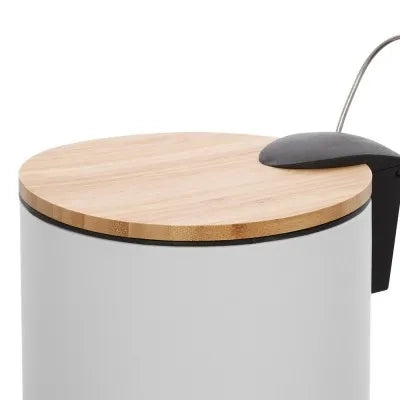 Pattumiera bagno con pedale in acciaio bianco opaco e bambù 3 Lt Haiti