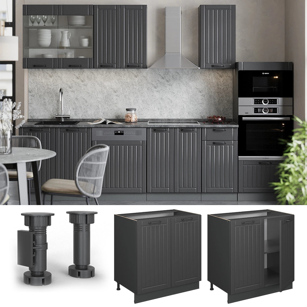 Vicco Mobile lavello cucina Grigio scuro 80 cm con ripiano, PL Marmo