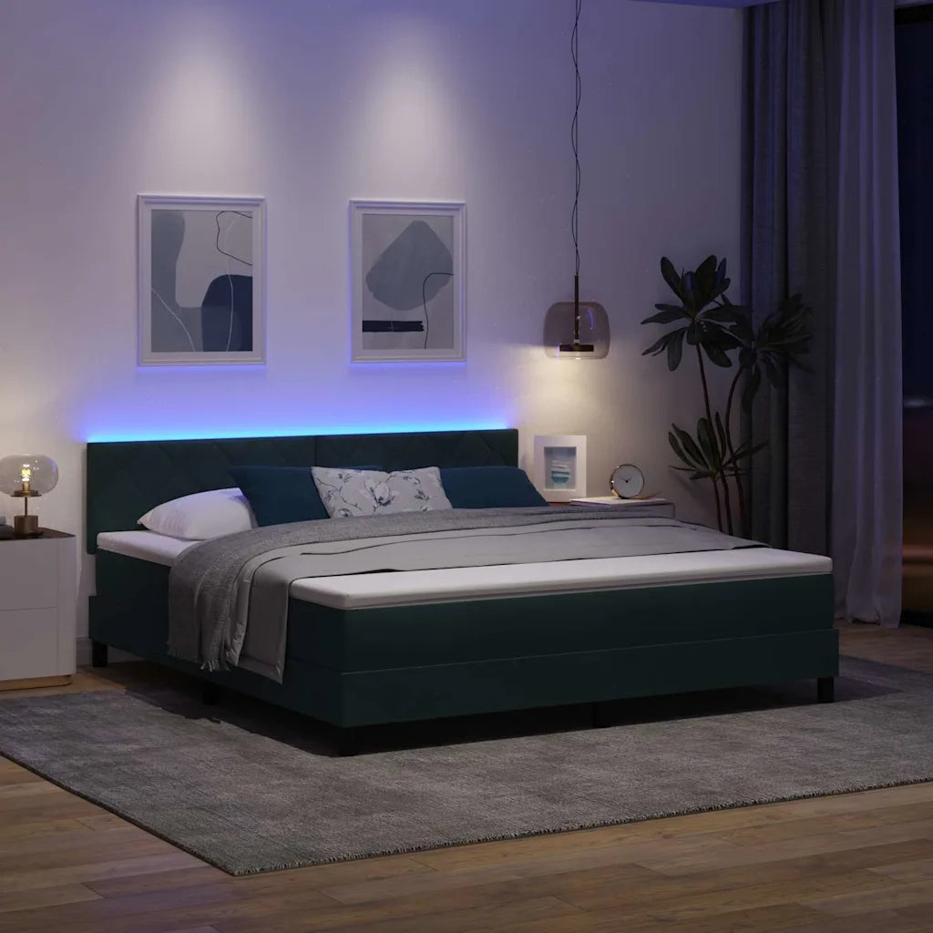 Letto a Sorgente LED con led Verde Scuro 180 x 200 cm Velluto 3342737