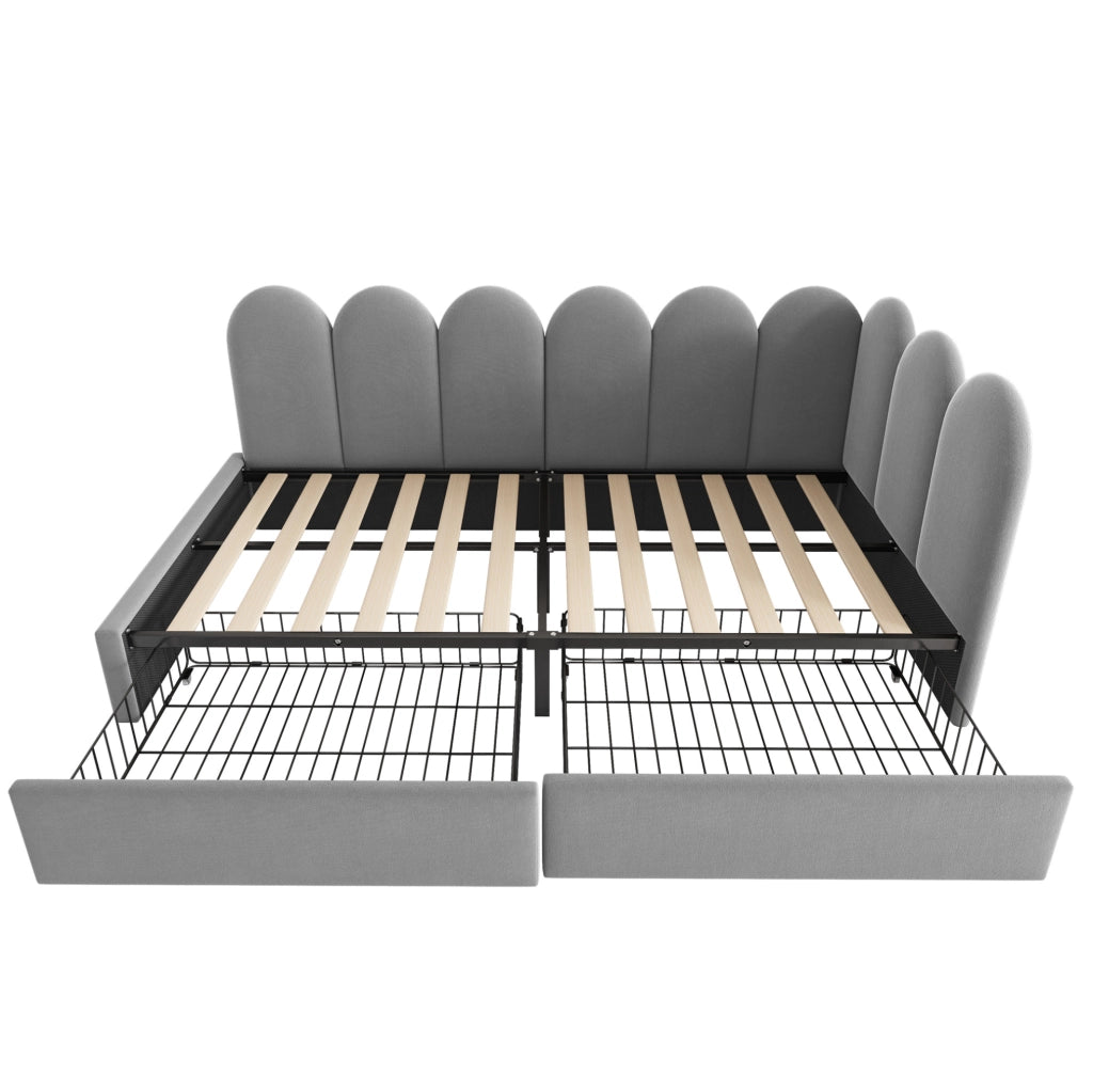 Letto singolo imbottito con 2 cassetti e rete a doghe 90x190 cm grigio
