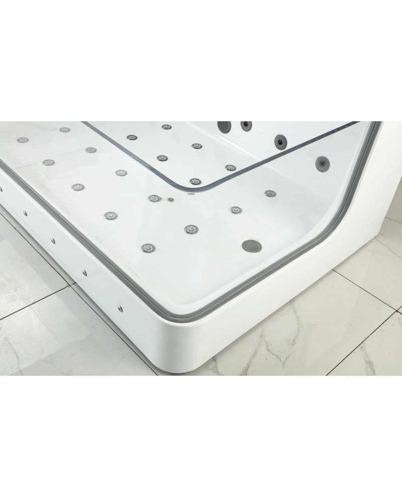 Vasca da bagno idromassaggio in vetro due posti full optional riscaldata 180x110cm Sicorage Traxy Dx