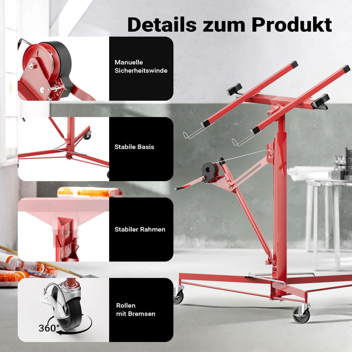 Sollevatore pannelli cartongesso con prolunga, max 68kg, Carrello Alzapannelli Alzalastre