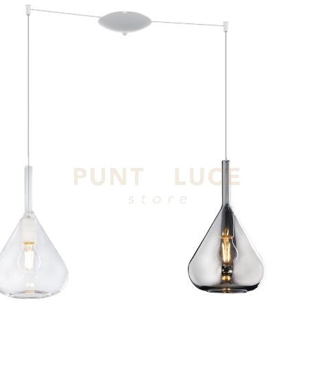 SOSPENSIONE BIANCO 2 LUCI SPOSTABILE VETRI TR + FU 1177BI-S2 S-TF