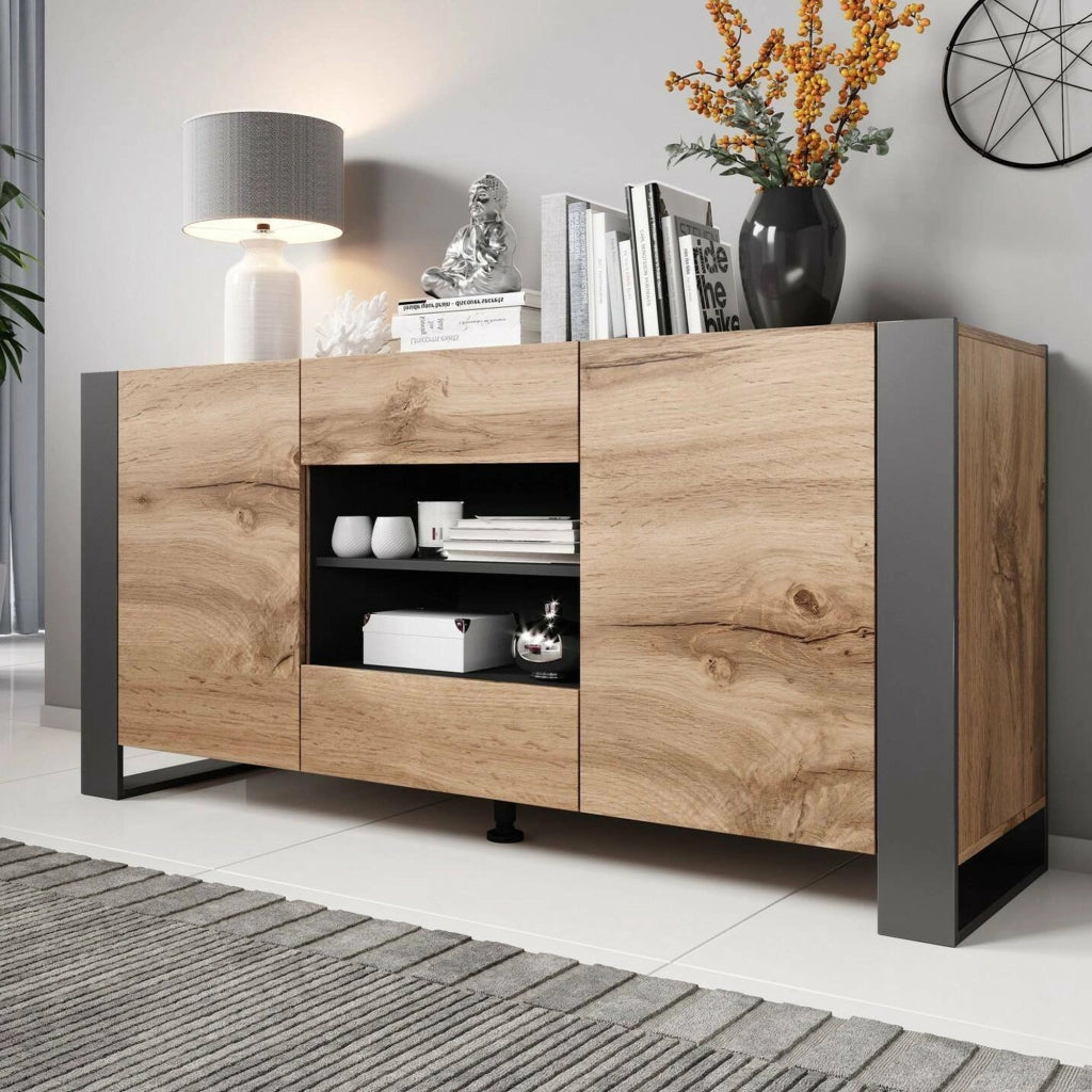 Madia Albignola, Credenza 4 Ripiani, 164x44x80h cm Marrone Rovere Nodi