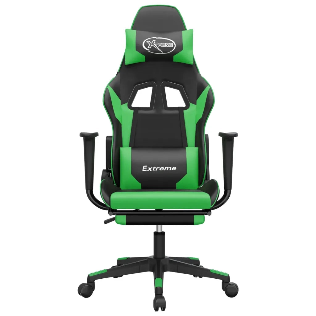 Sedia da Gaming | Sedia da e-sports con Poggiapiedi Nero e Verde in Similpelle