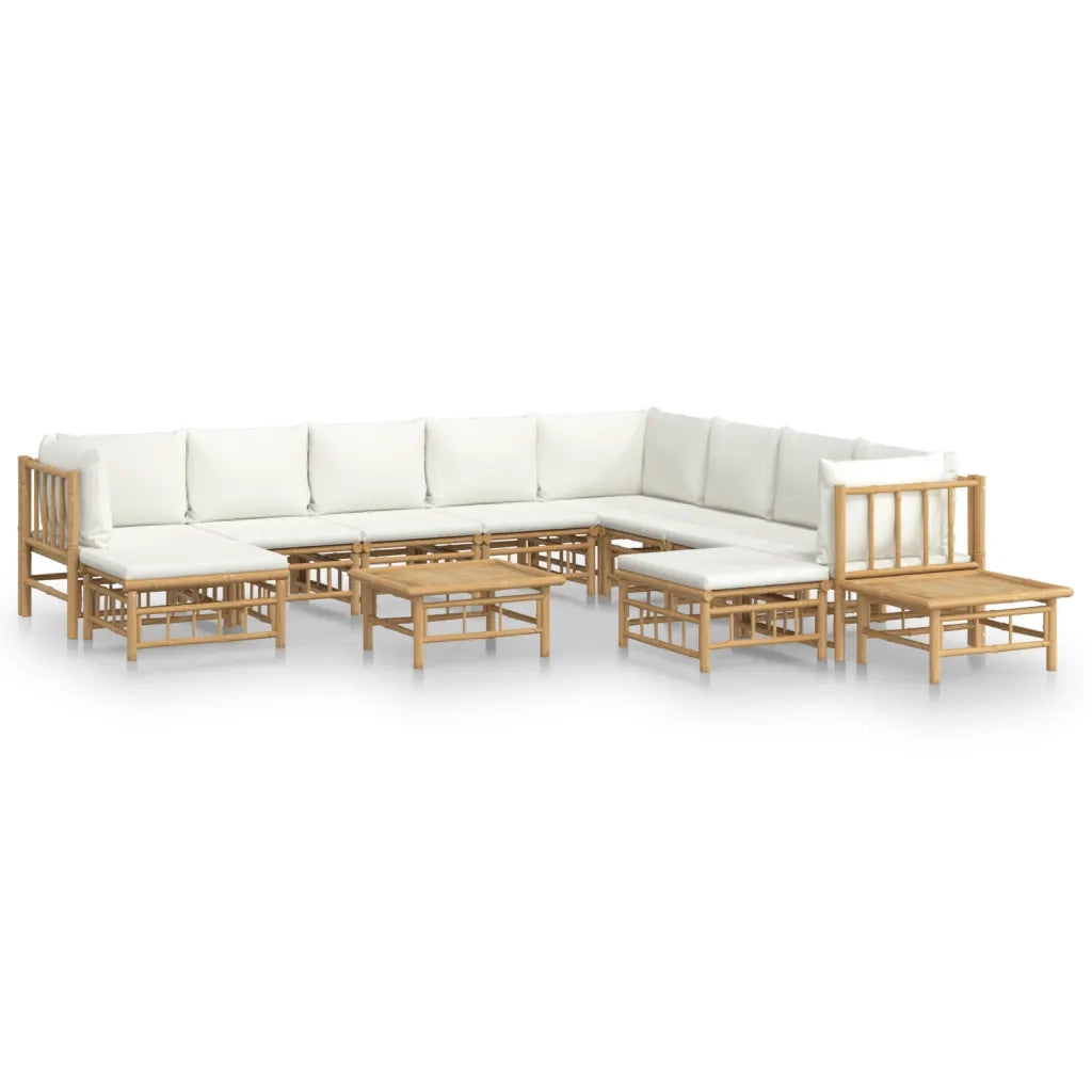 Set Salotto da Giardino 12pz con Cuscini Bianco Crema in BambÃ¹cod mxl 101242