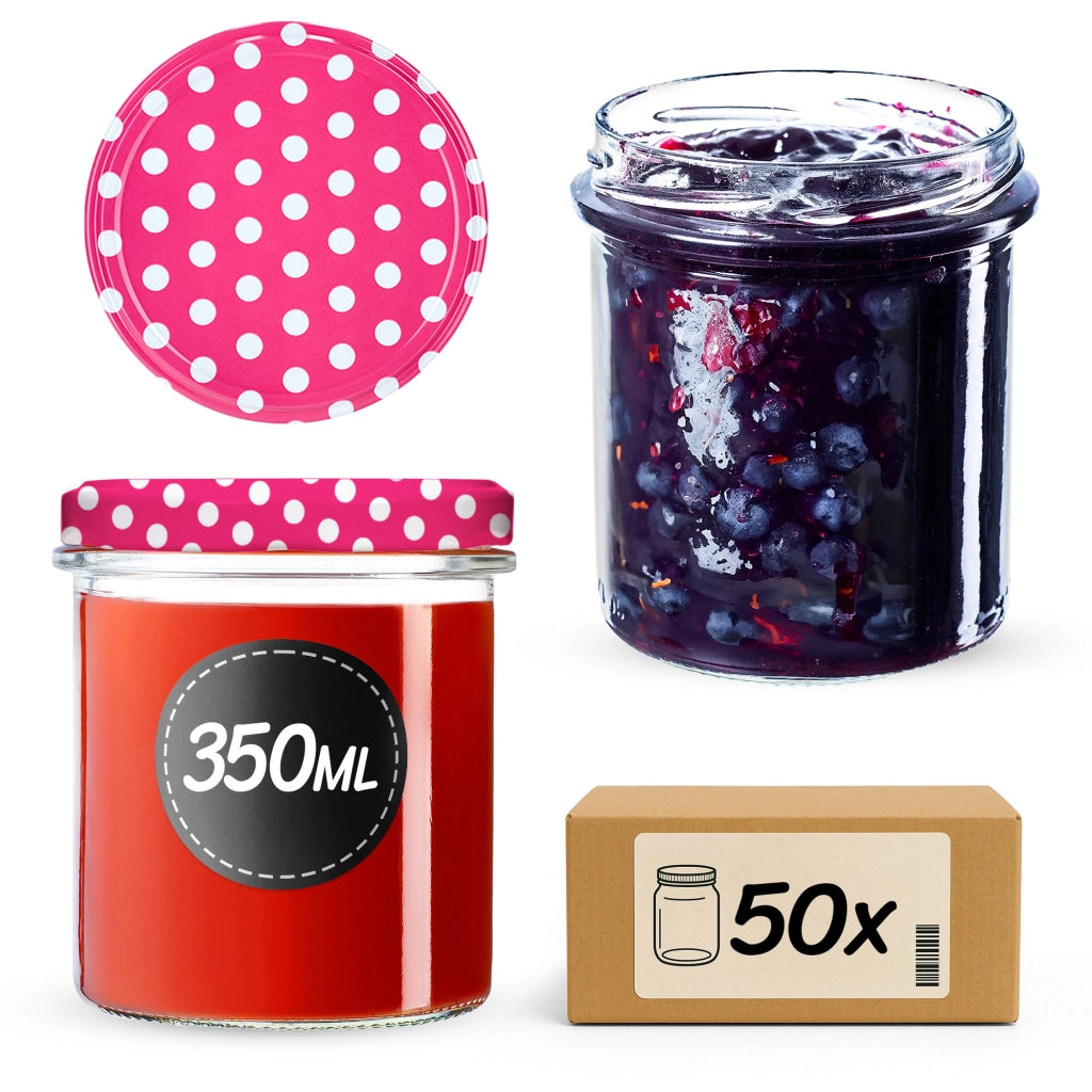 KADAX Avila barattoli di vetro 350ml 50pz 82mm + coperchio "Piselli rosa"