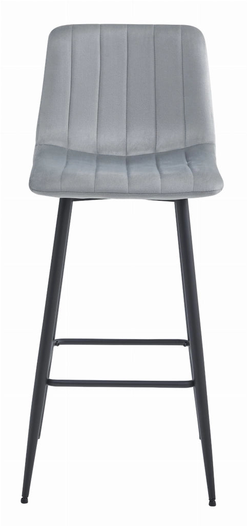 Sgabello da bar VALORA POZZA - Velluto grigio argento con gambe nere x 3