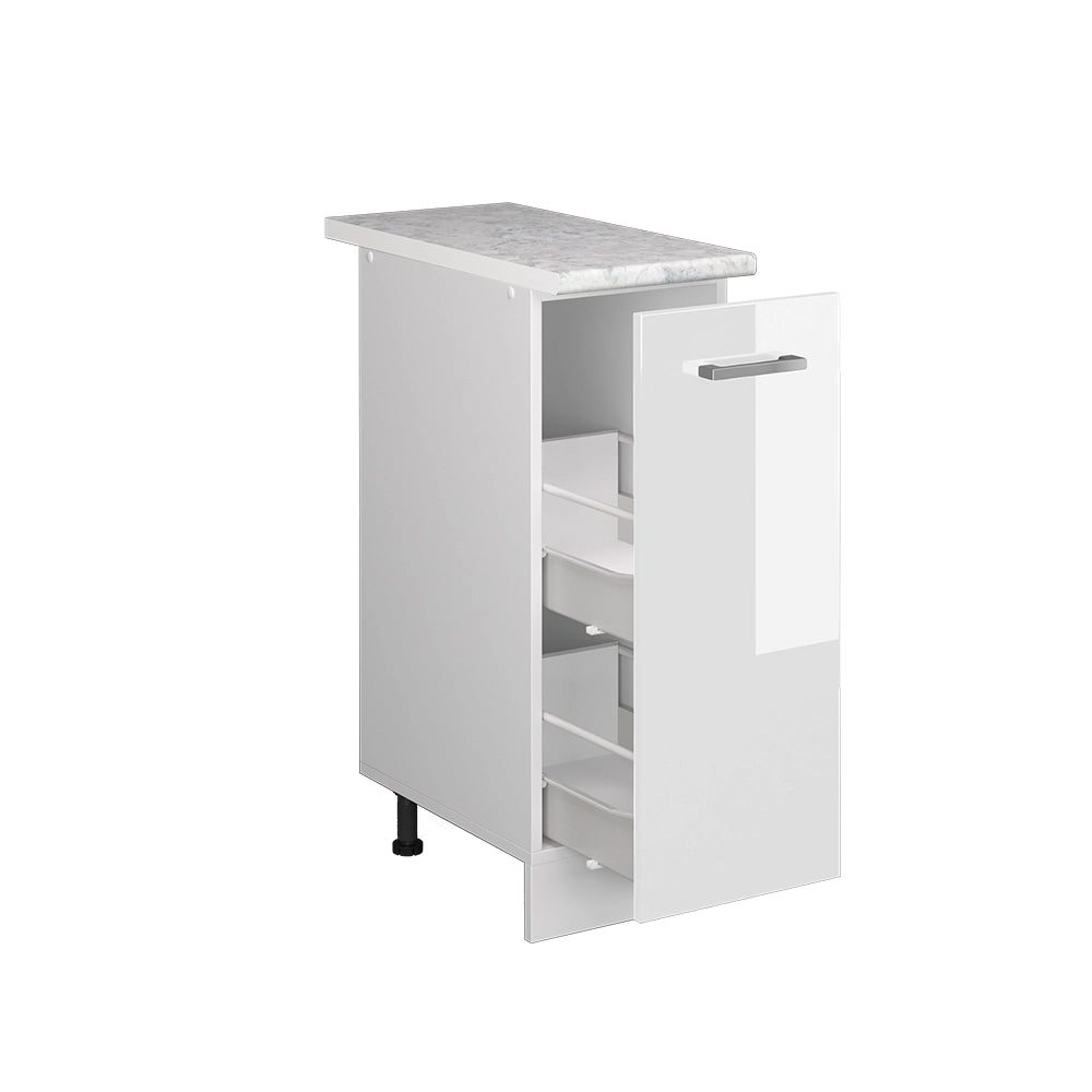 Armadio cucina dispensa alto R-Line Bianco lucido/Bianco 30 cm, PL Marmo Vicco