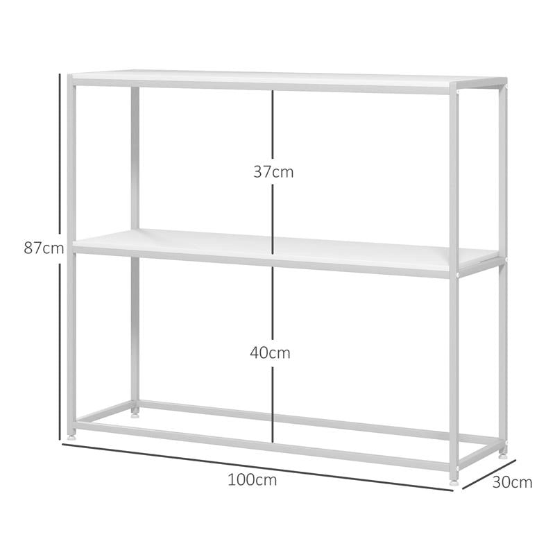 TAVOLO CONSOLLE DA INGRESSO CON RIPIANO APERTO, IN ACCIAIO E TRUCIOLATO, 100X30X87 CM, BIANCO