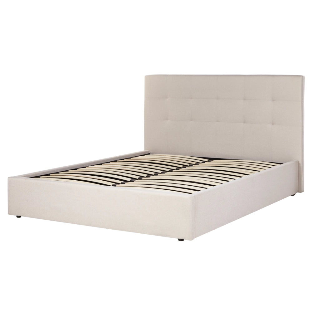 Letto matrimoniale con contenitore portaoggetti e testiera imbottita 160x200 cm in tessuto di poliestere stile moderno