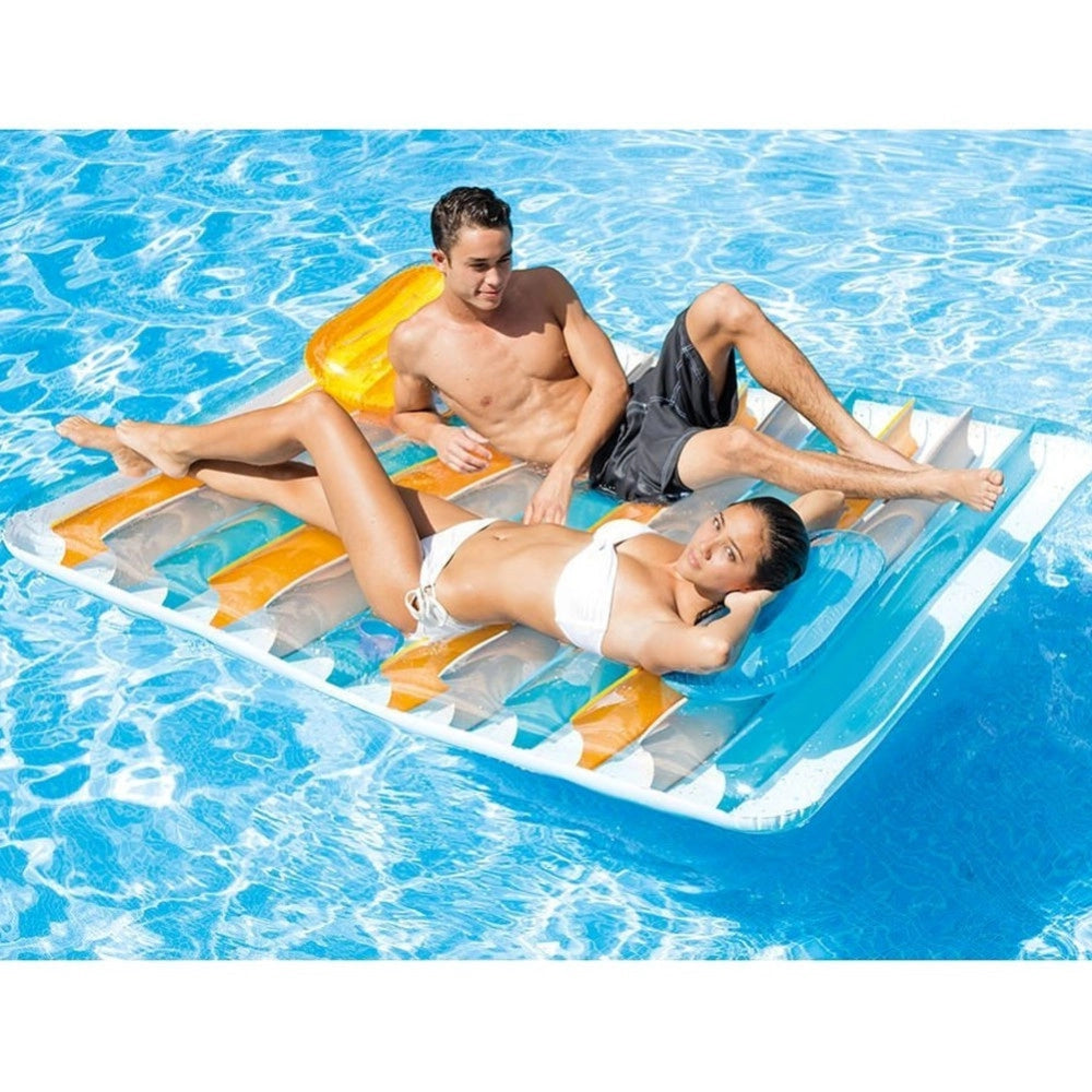Trade Shop - Materassino Gonfiabile 2 Posti Con Doppio Cuscino 198 X 160 Cm Multicolor -