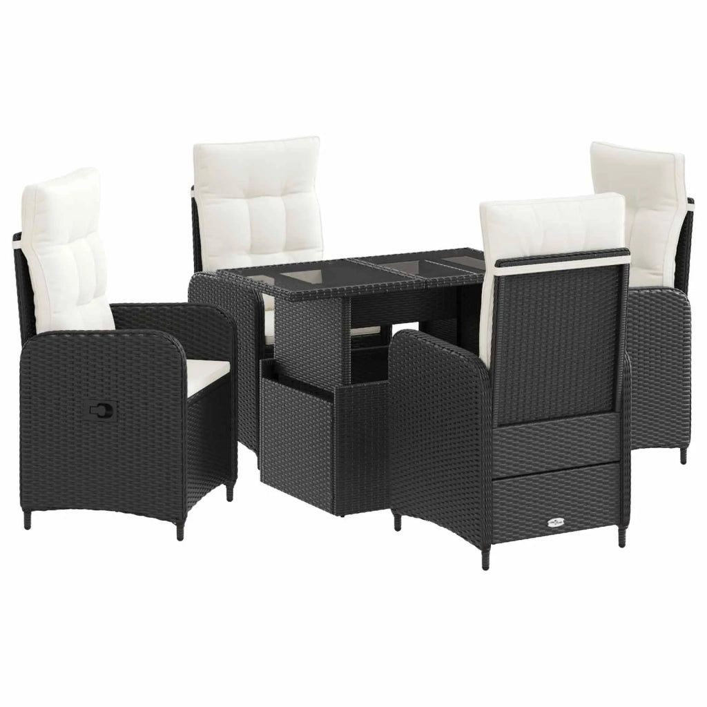 Set da pranzo per esterni 5 pz Nero e Bianco Crema polyrattan 3422403