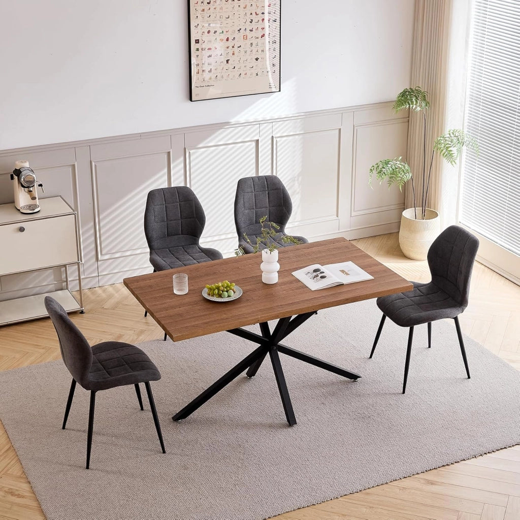 GrandCA HOME Set Tavolo e Sedie da Pranzo da 5 Pezzi, Tavolo Quadrato da 140 cm, 4 Sedia Imbottita in Lino, Adatto per Cucine, Sale da Pranzo e Soggiorni (Legno Chiaro + Nero)
