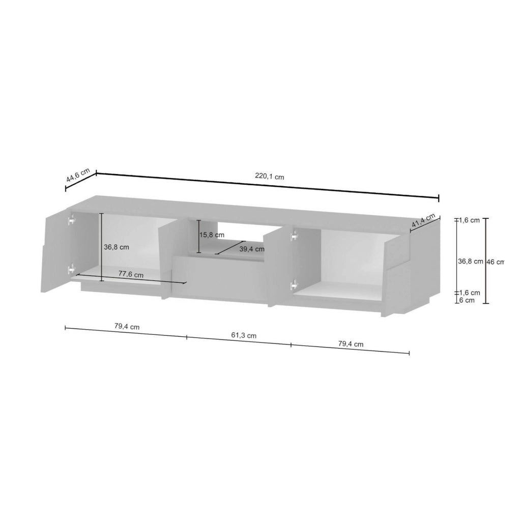 Mobile porta TV Maestrale, Credenza bassa da soggiorno con 4 ante e 1 cassetto, Base porta TV, 220x44h46 cm, Antracite