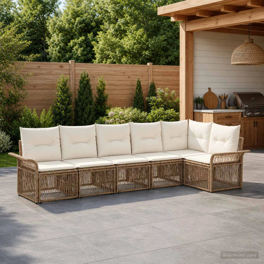 Set Divano da Giardino 6 pz Beige polyrattan 3434835