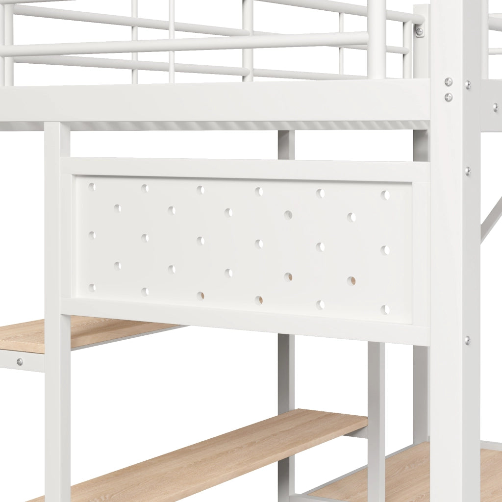 Letto a soppalco 90x200 cm con scrivania; LED; contenimento in MDF e metallo bianco