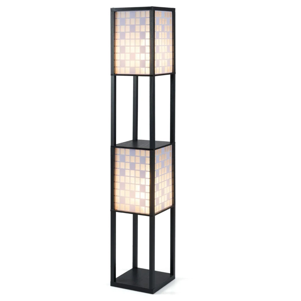 Lampada da terra con 2 ripiani 26 x 26 x 156 cm illuminazione ambientale accogliente e funzionale stile moderno MDF nero 20_0012296