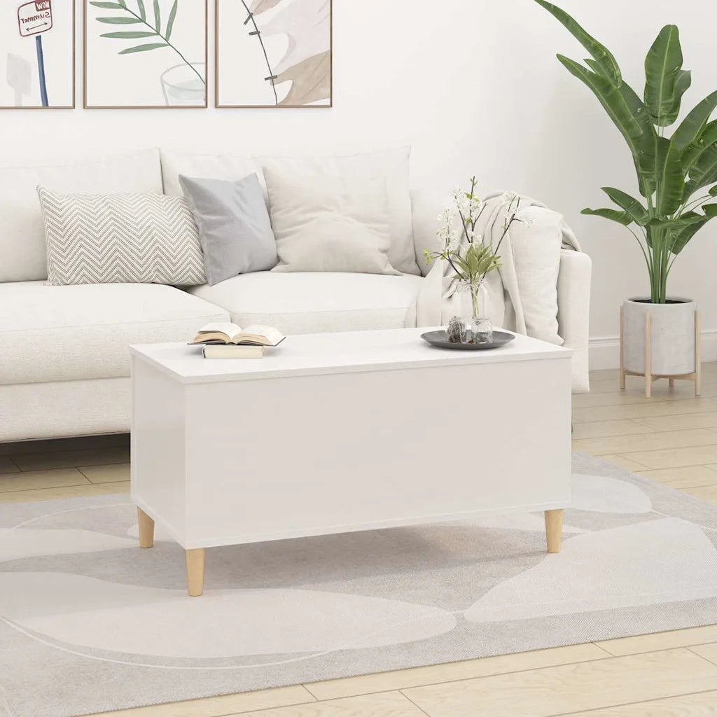Tavolino Salotto Bianco Lucido 90x44,5x45 cm Legno Multistrato 819582