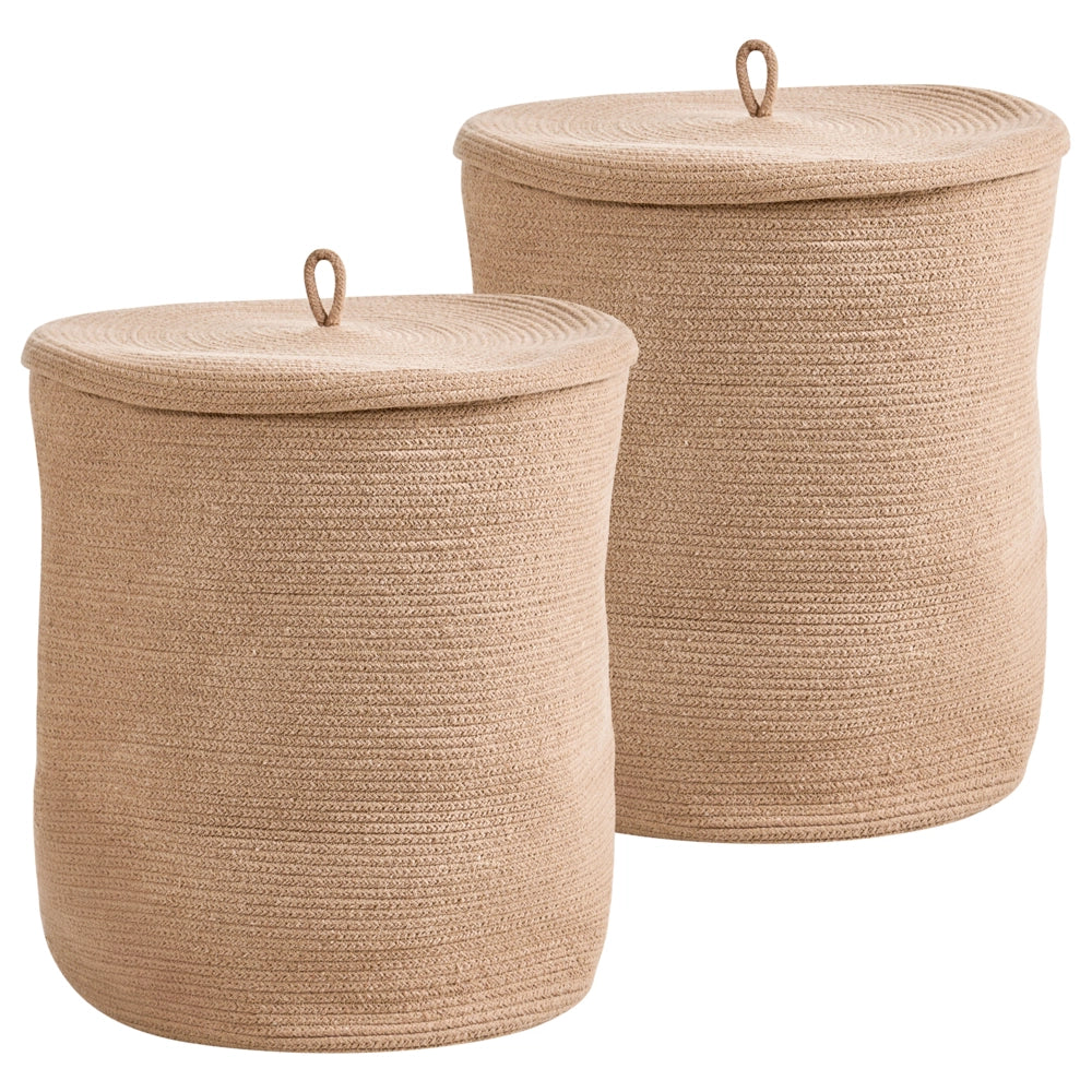 Cestino in tessuto di cotone bianco sporco con accessori per la conservazione del coperchio boho