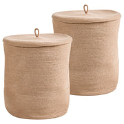 Cestino in tessuto di cotone bianco sporco con accessori per la conservazione del coperchio boho
