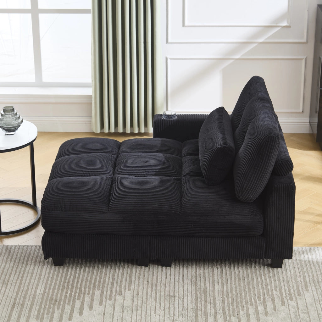 OKWISH Poltrona Relax con Porta USB, Portabicchieri, Tasca Laterale e Poggiatesta Regolabile, Velluto a Coste, Nero