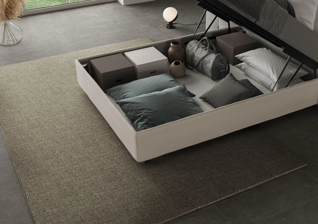 Letto 1 Piazza E Mezzo 120x210 cm con Rete e Contenitore Imbottito in Similpelle Annalisa Large Tortora