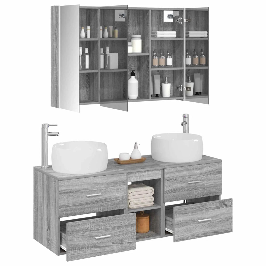 Set di mobili per il bagno 4 pcs Sonoma grigio 3407028