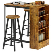 Set da Pranzo con Bancone Bar con 3 Ripiani e 2 Sgabelli Alti con Poggiapiedi Stile Industriale, Marrone
